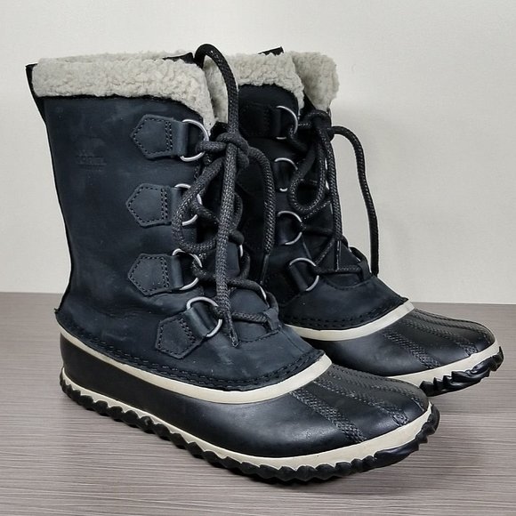 Sorel Caribou Slim Waterproof Boot, Black Leather & Rubber, Womens Size 7 / 38 - Picture 3 of 11